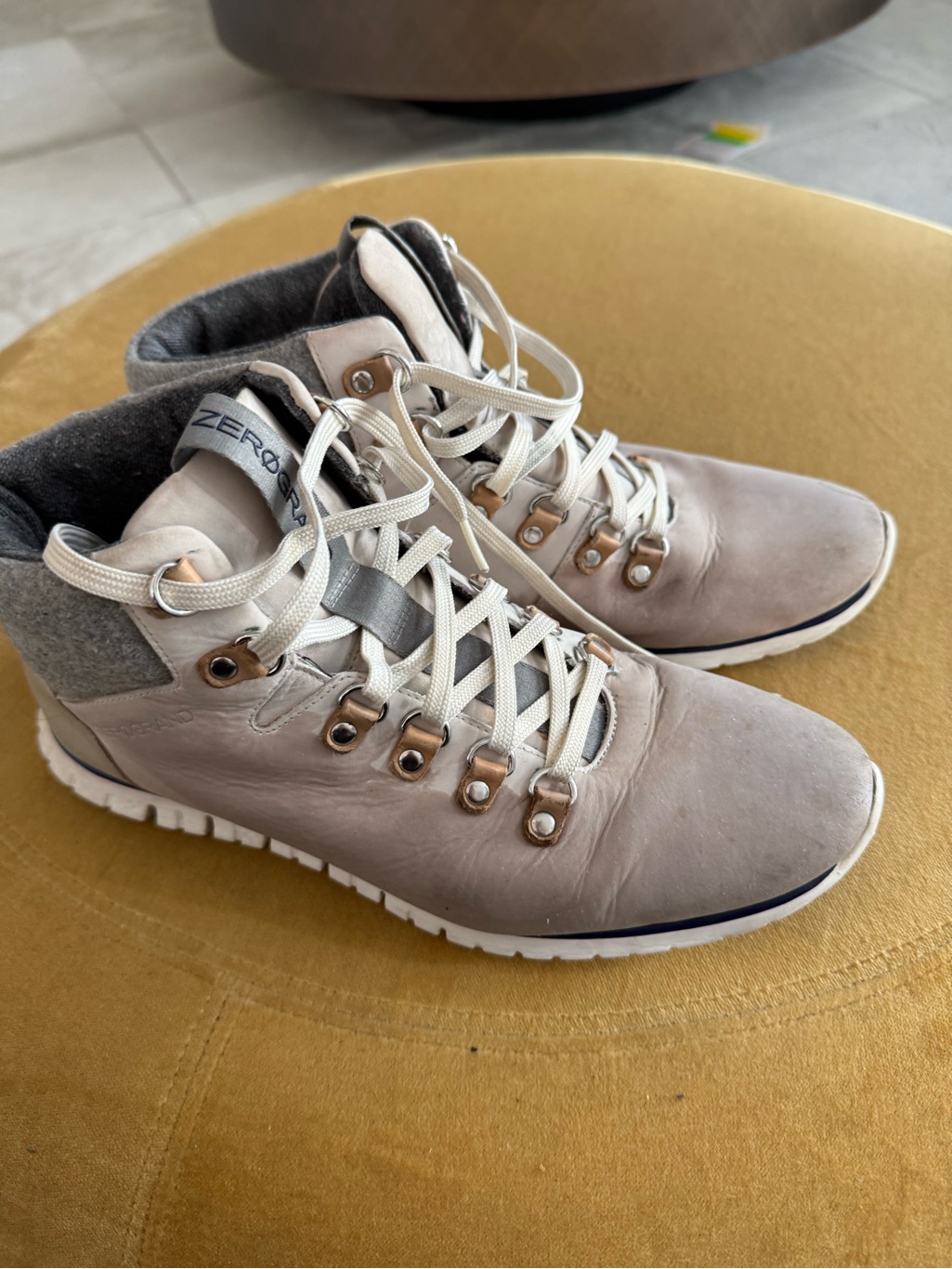 Cole Haan Taupe And Gray Leather Lace-Up Ankle Boots